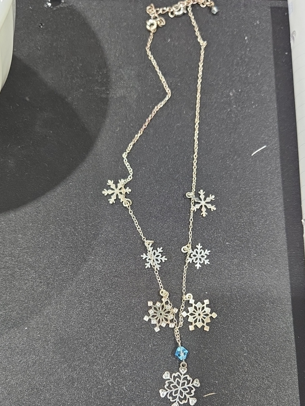 Vintage AVON Silver Snowflake Necklace with Blue Accent